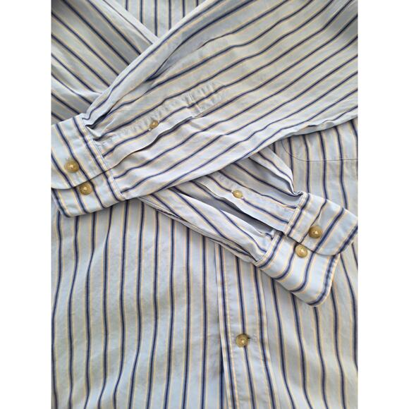 Faconnable Button Down Shirt Men's M Blue Cream Stripe 100% Cotton Made in USA - Picture 5 of 9